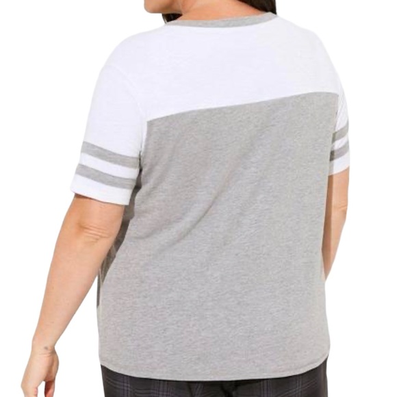 Torrid Super Soft Slub Boat Neck Elbow Sleeve Varsity Tee top shirt 00 0X 1X 2X - Picture 2 of 11